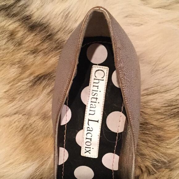 Christian Lacroix vintage Golden brown high heels w/velvet bow 8.5 worn once - Picture 6 of 6